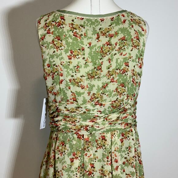 NWT Studio One Green Floral Chiffon Dress Cottagecore Womens Petite Size 12P Y2K - Picture 7 of 12